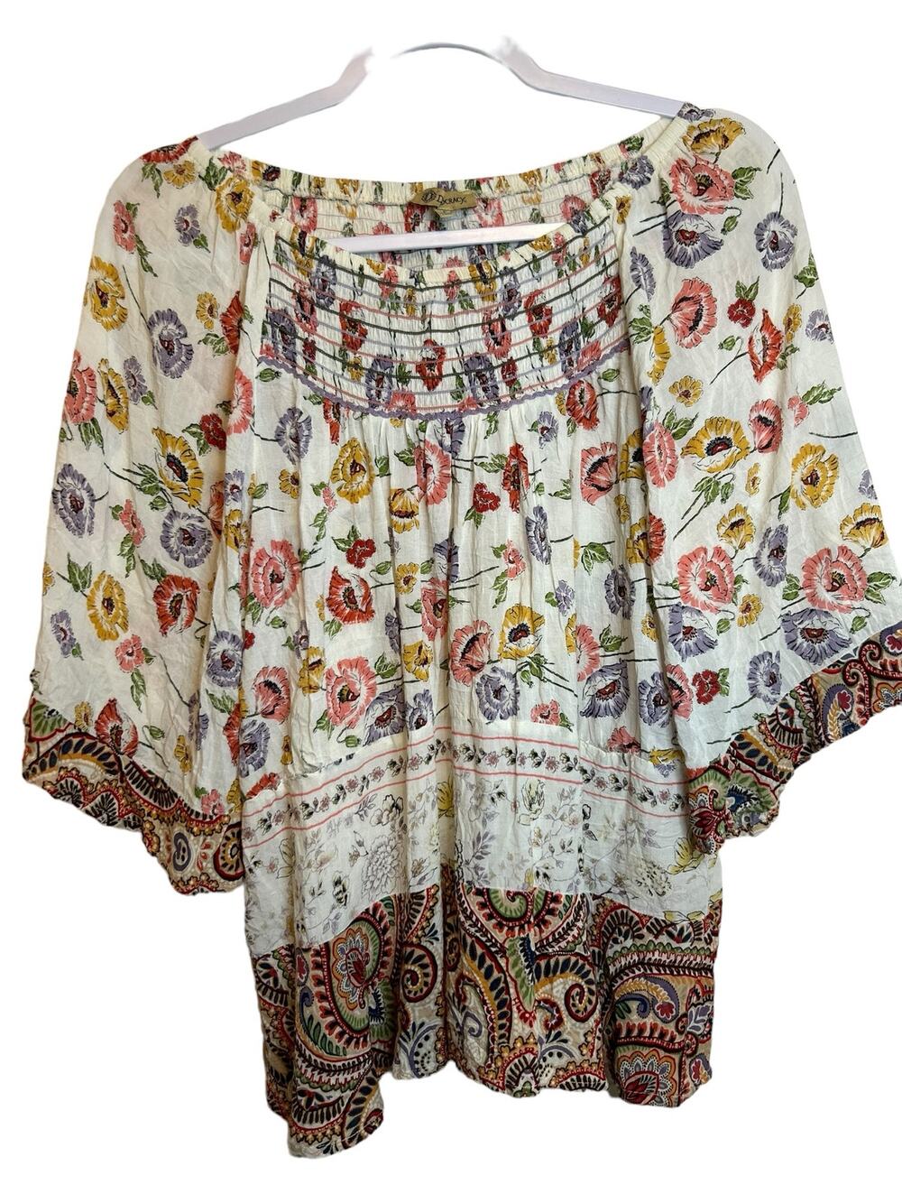 Democracy Bohemian Peasant Floral Blouse With Paisley Ruffled Trim- Size S - Picture 1 of 9
